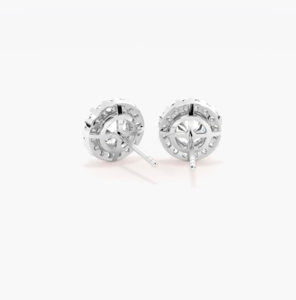 1.50ct Round Brilliant Diamond Halo Stud Earrings – 4 Prong Basket Set