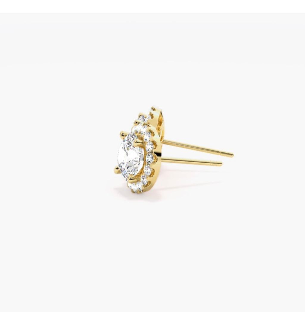 1.50ct Round Brilliant Diamond Halo Stud Earrings – 4 Prong Basket Set