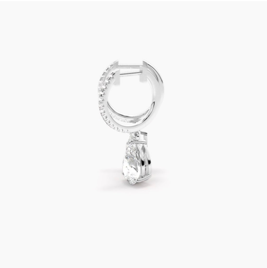 1.40ct Diamond Drop Hoop Earrings – Pavé Set with Certified Pear cut Centre Stones