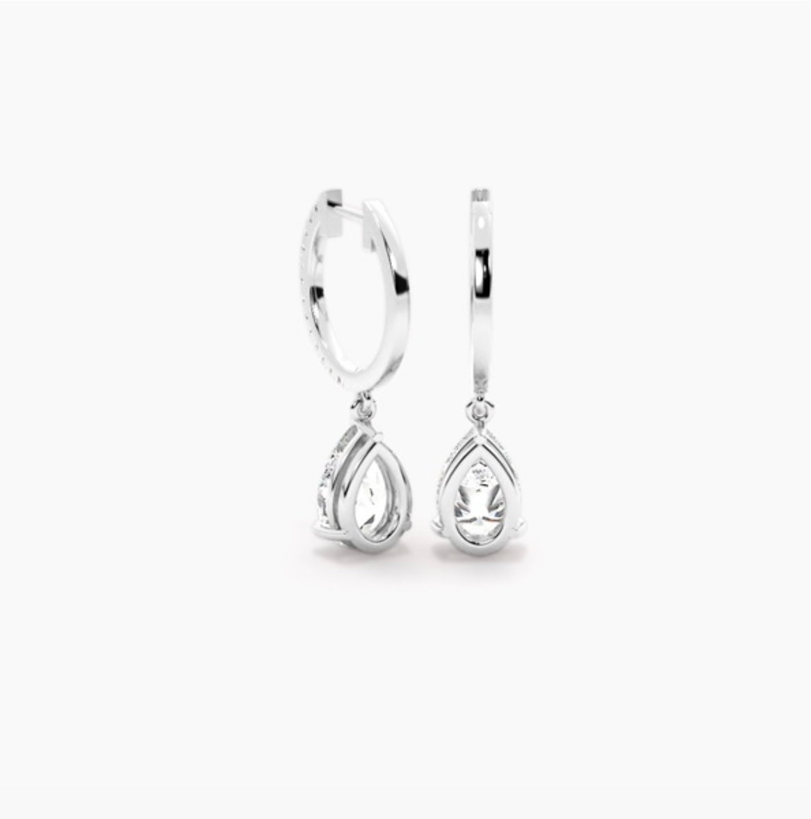 1.40ct Diamond Drop Hoop Earrings – Pavé Set with Certified Pear cut Centre Stones