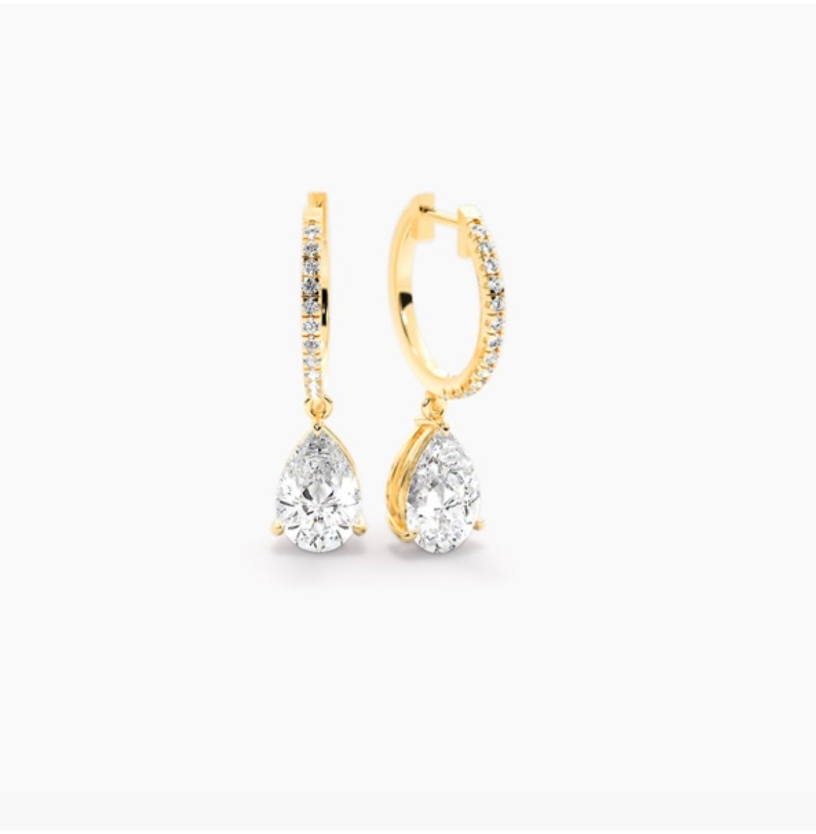 1.40ct Diamond Drop Hoop Earrings – Pavé Set with Certified Pear cut Centre Stones