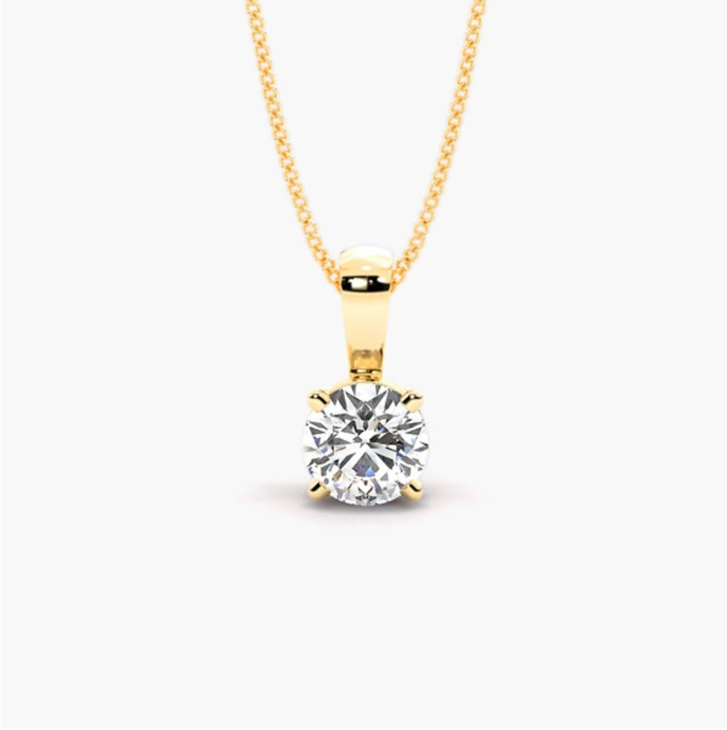 1.00ct Round Brilliant Diamond Solitaire Pendant Necklace – 4 Prong Basket Set