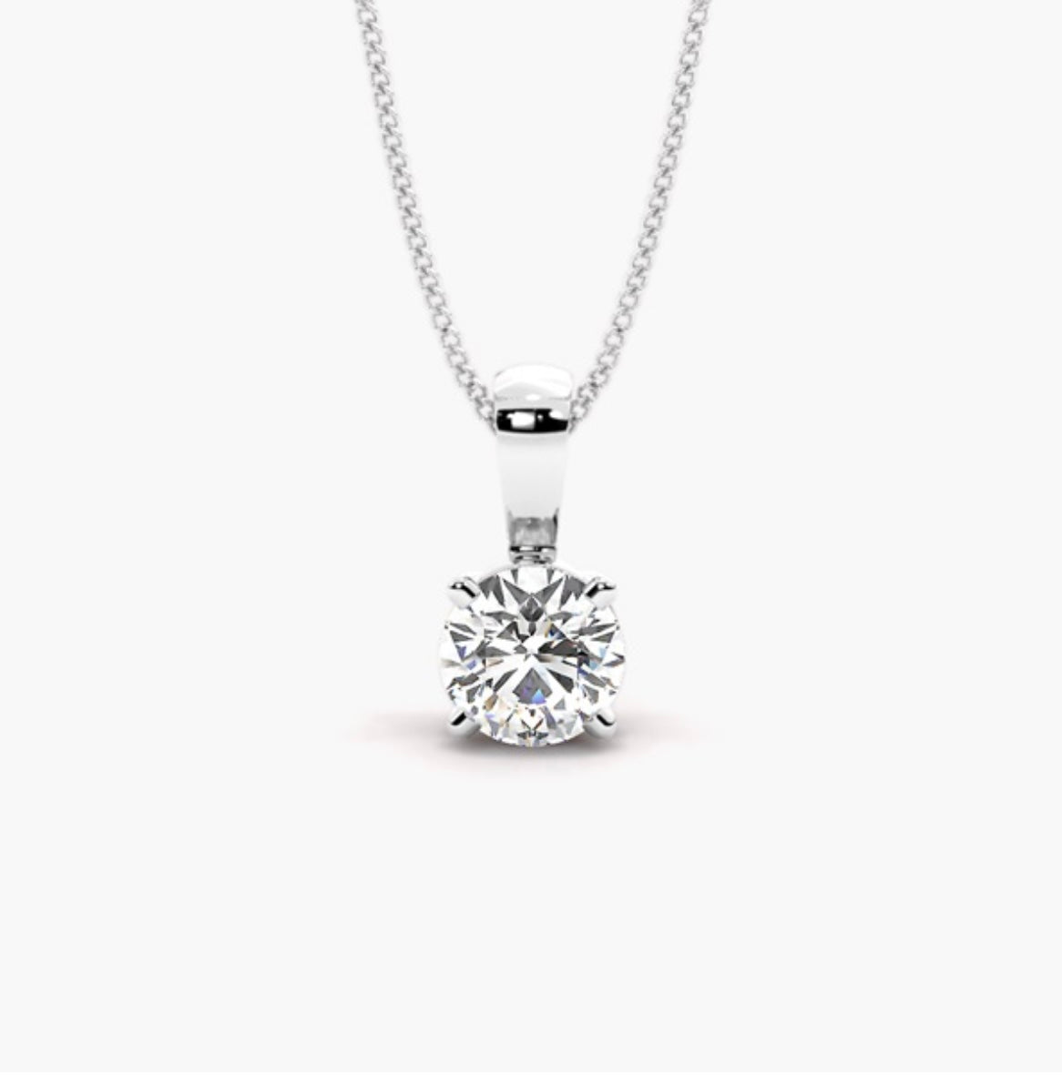 1.00ct Round Brilliant Diamond Solitaire Pendant Necklace – 4 Prong Basket Set