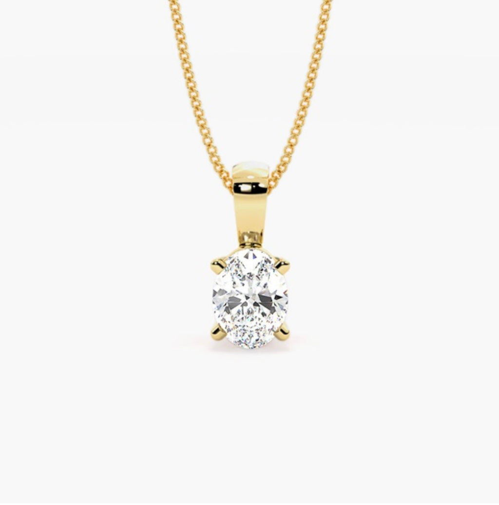 1.00ct Oval Brilliant Cut Diamond Solitaire Pendant Necklace – 4 Prong Basket Set