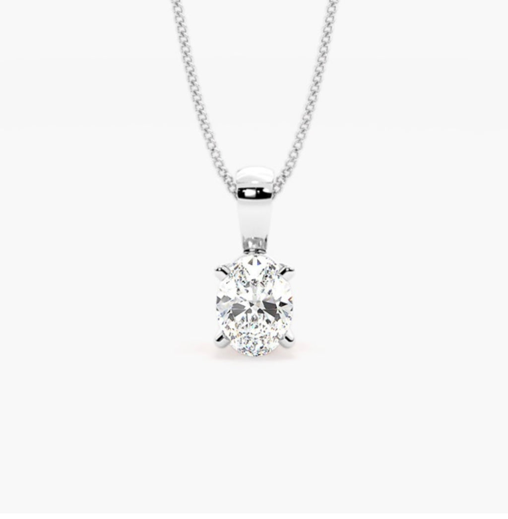 1.00ct Oval Brilliant Cut Diamond Solitaire Pendant Necklace – 4 Prong Basket Set