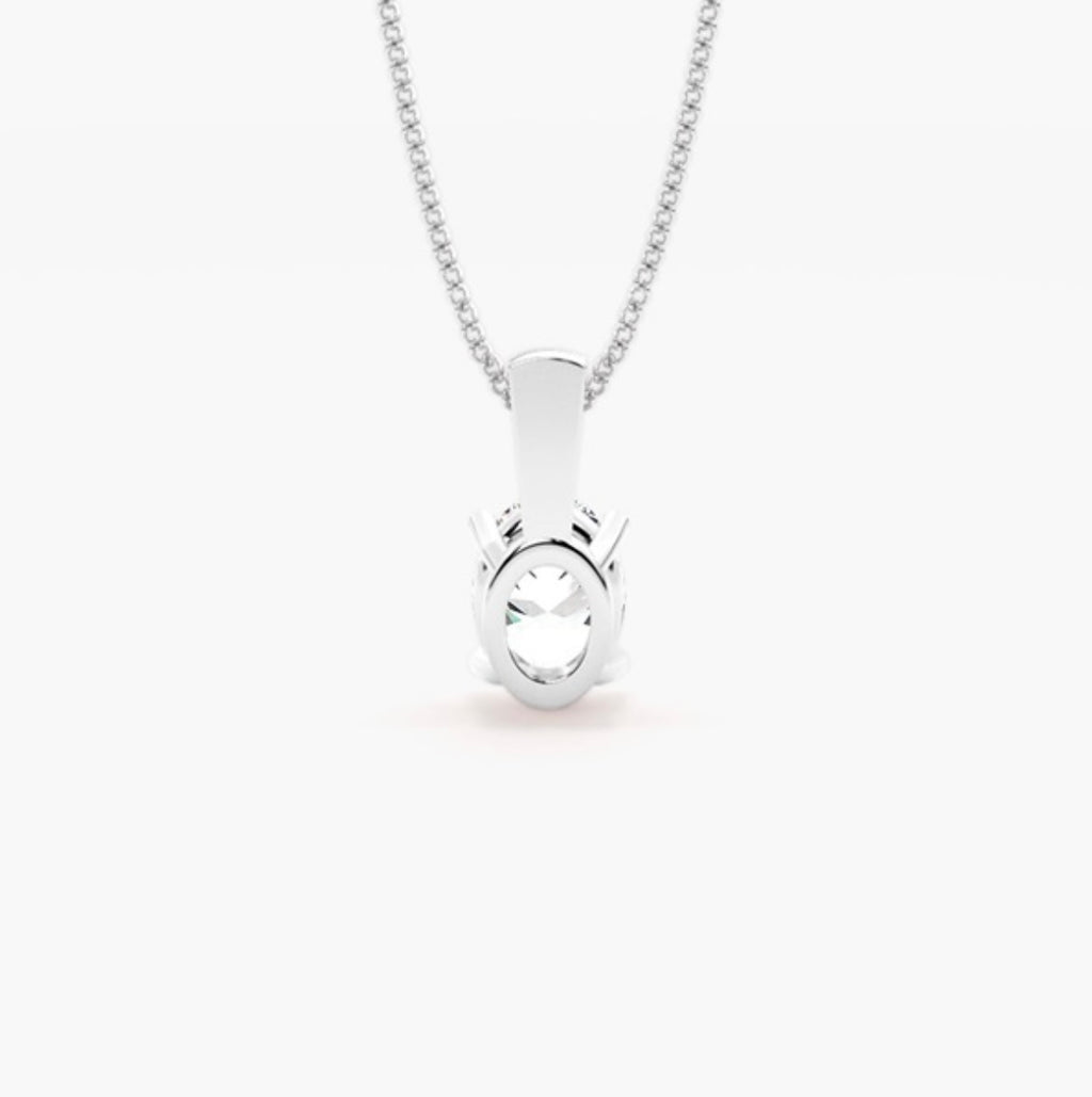 1.00ct Oval Brilliant Cut Diamond Solitaire Pendant Necklace – 4 Prong Basket Set