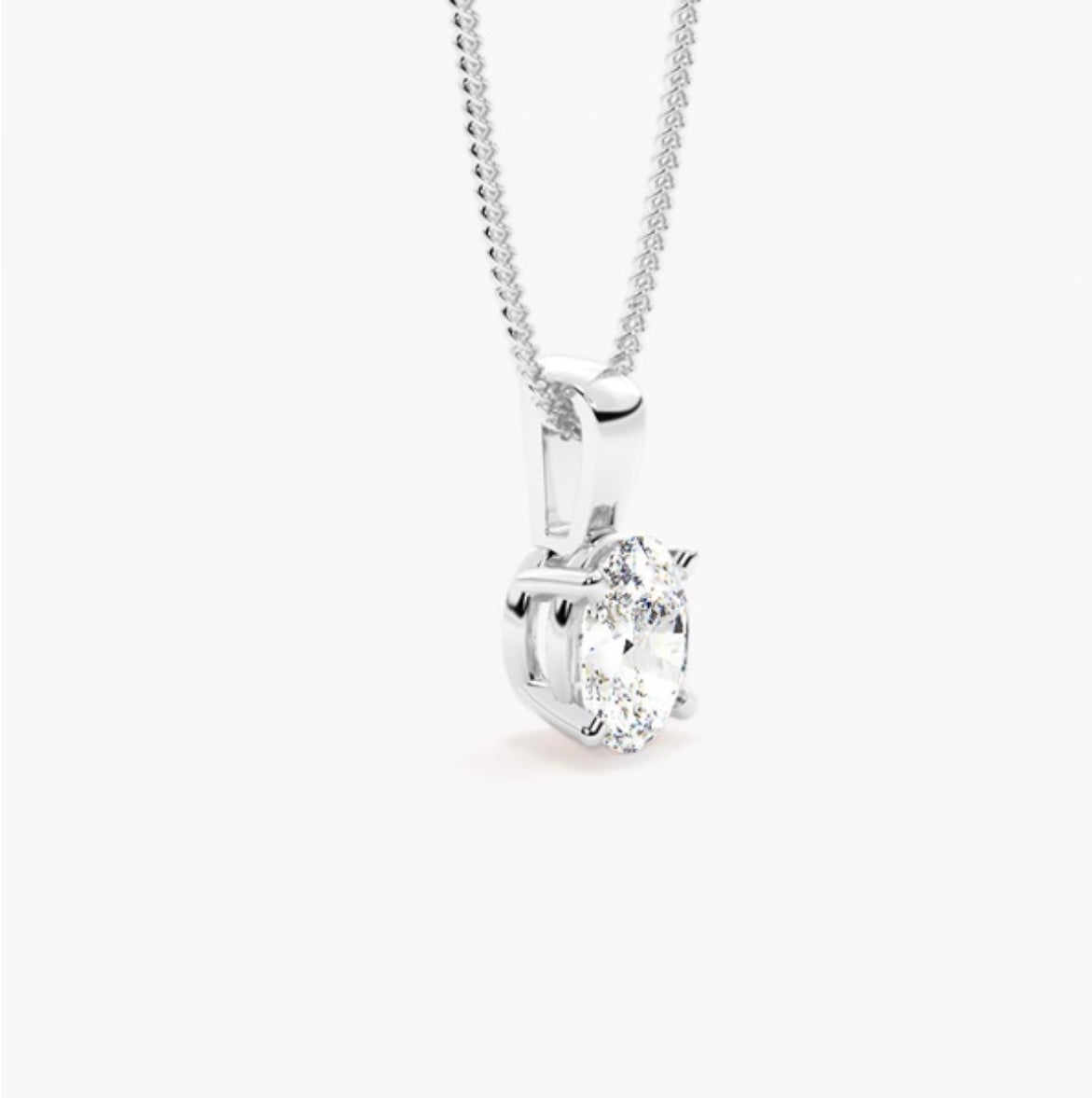 1.00ct Oval Brilliant Cut Diamond Solitaire Pendant Necklace – 4 Prong Basket Set