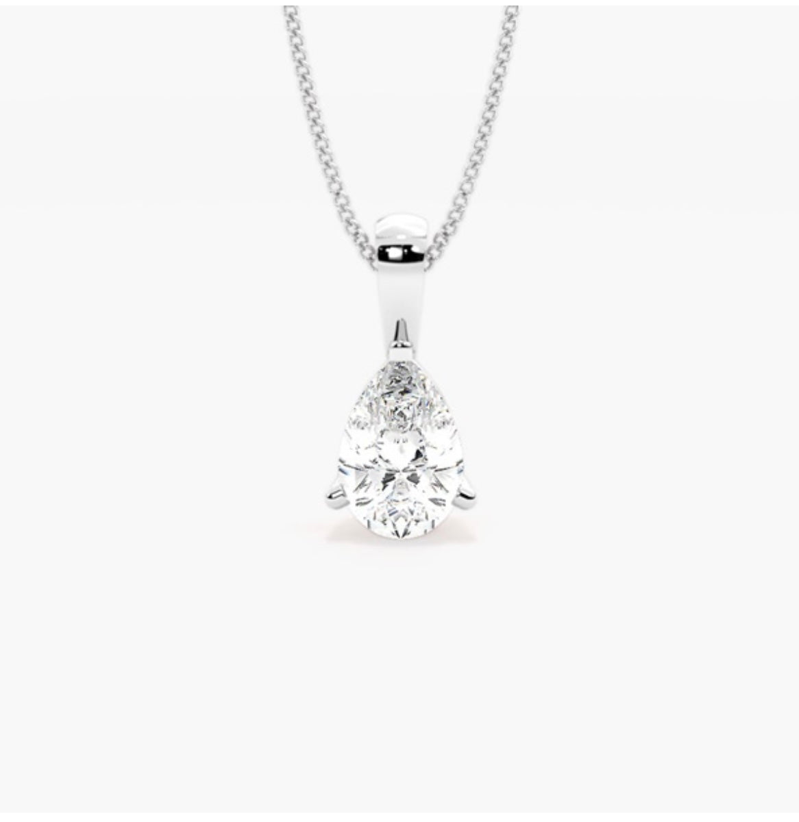 1.00ct Pear Cut Diamond Solitaire Pendant Necklace – 3 Prong Basket Set