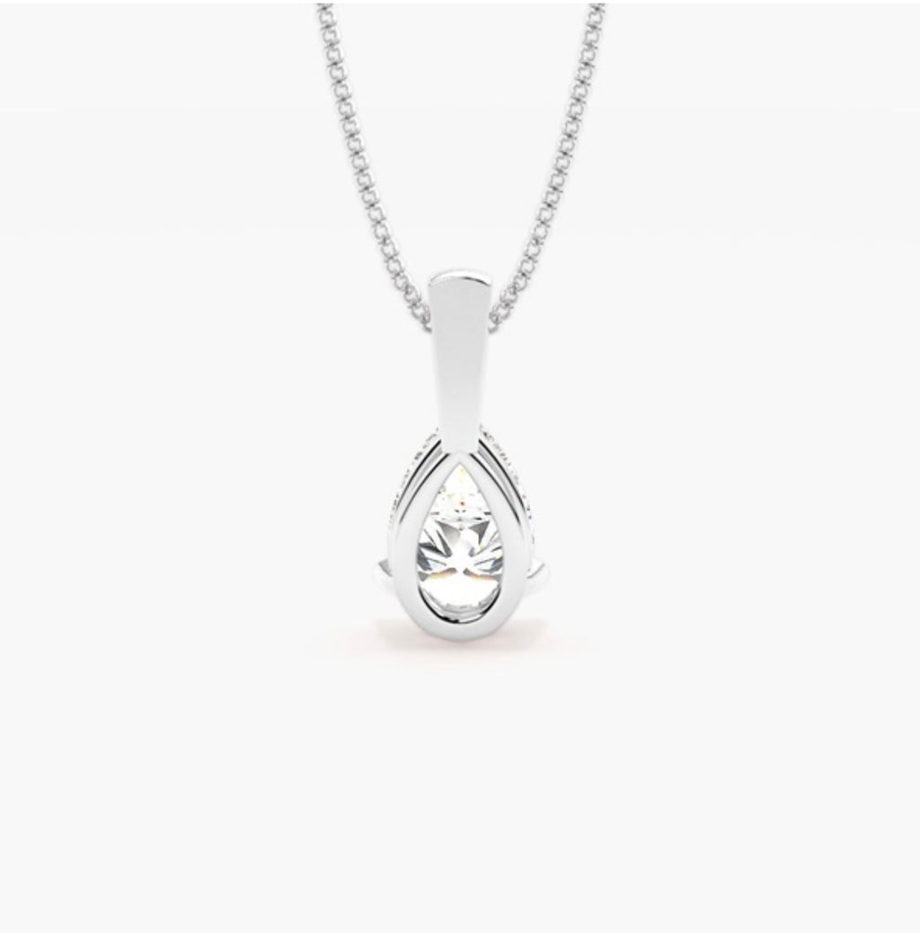 1.00ct Pear Cut Diamond Solitaire Pendant Necklace – 3 Prong Basket Set