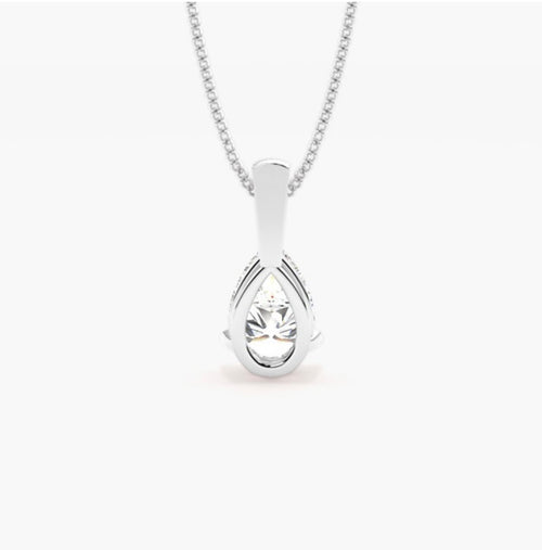 1.00ct Pear Cut Diamond Solitaire Pendant Necklace – 3 Prong Basket Set