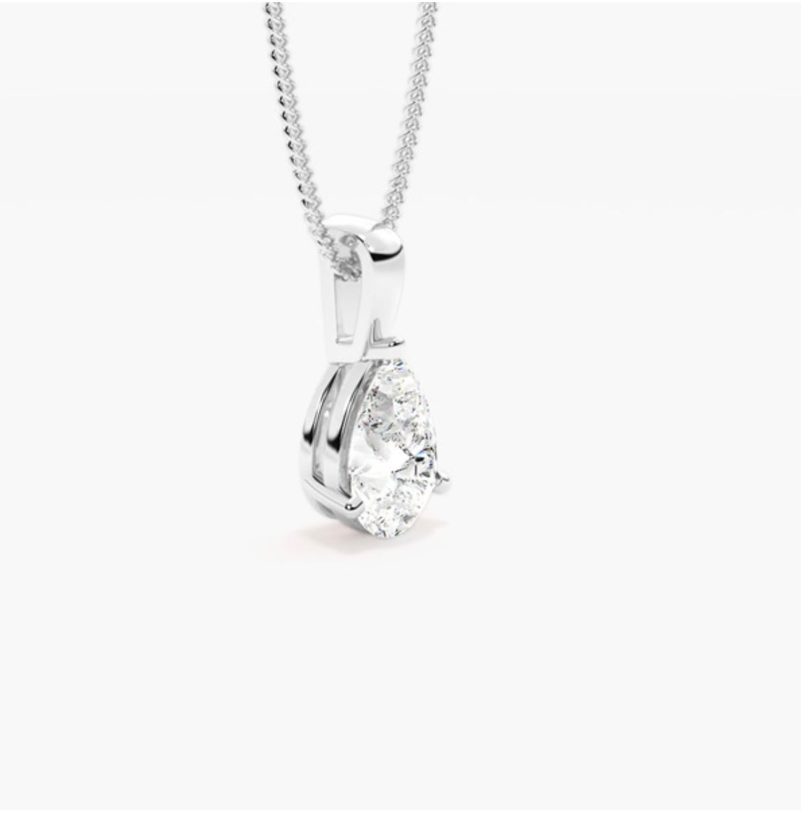 1.00ct Pear Cut Diamond Solitaire Pendant Necklace – 3 Prong Basket Set