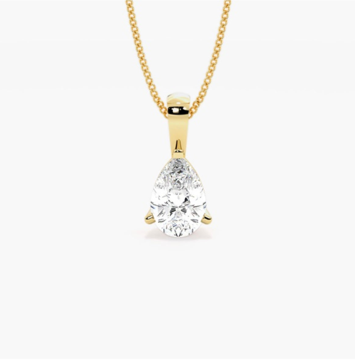 1.00ct Pear Cut Diamond Solitaire Pendant Necklace – 3 Prong Basket Set
