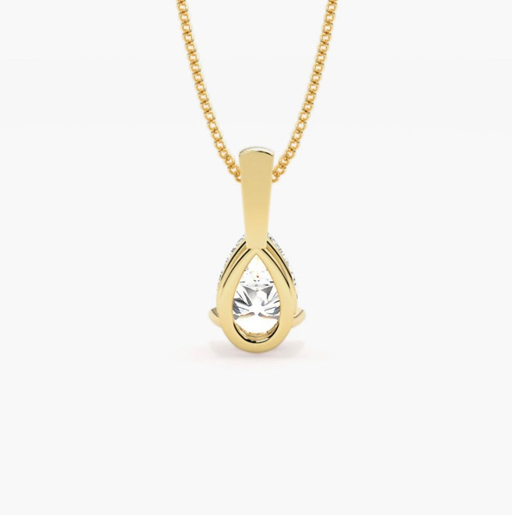 1.00ct Pear Cut Diamond Solitaire Pendant Necklace – 3 Prong Basket Set