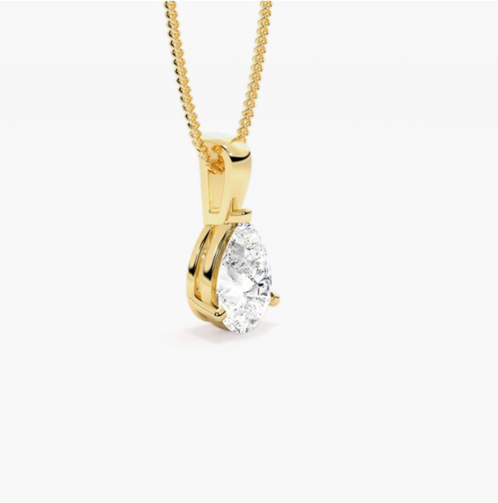 1.00ct Pear Cut Diamond Solitaire Pendant Necklace – 3 Prong Basket Set