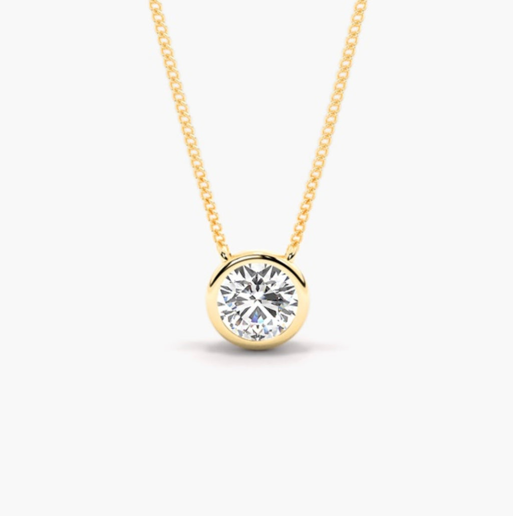 0.75ct Round Brilliant Diamond Rub Over Pendant Necklace – Bezel Set