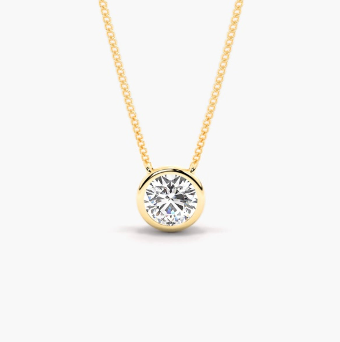 0.75ct Round Brilliant Diamond Rub Over Pendant Necklace – Bezel Set