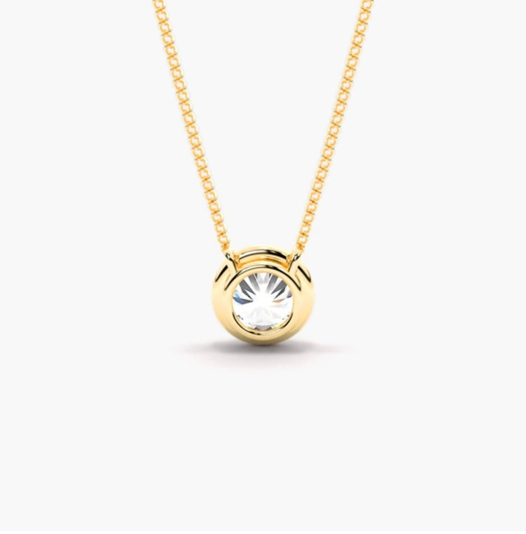 0.75ct Round Brilliant Diamond Rub Over Pendant Necklace – Bezel Set