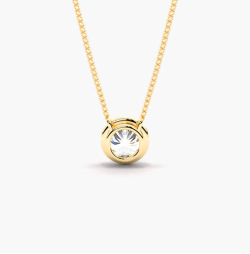 0.75ct Round Brilliant Diamond Rub Over Pendant Necklace – Bezel Set