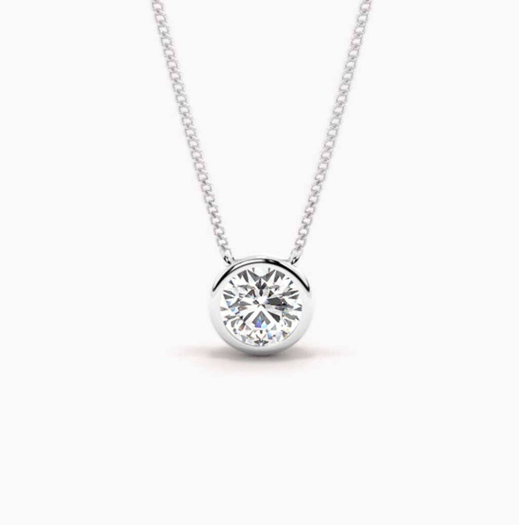 0.75ct Round Brilliant Diamond Rub Over Pendant Necklace – Bezel Set