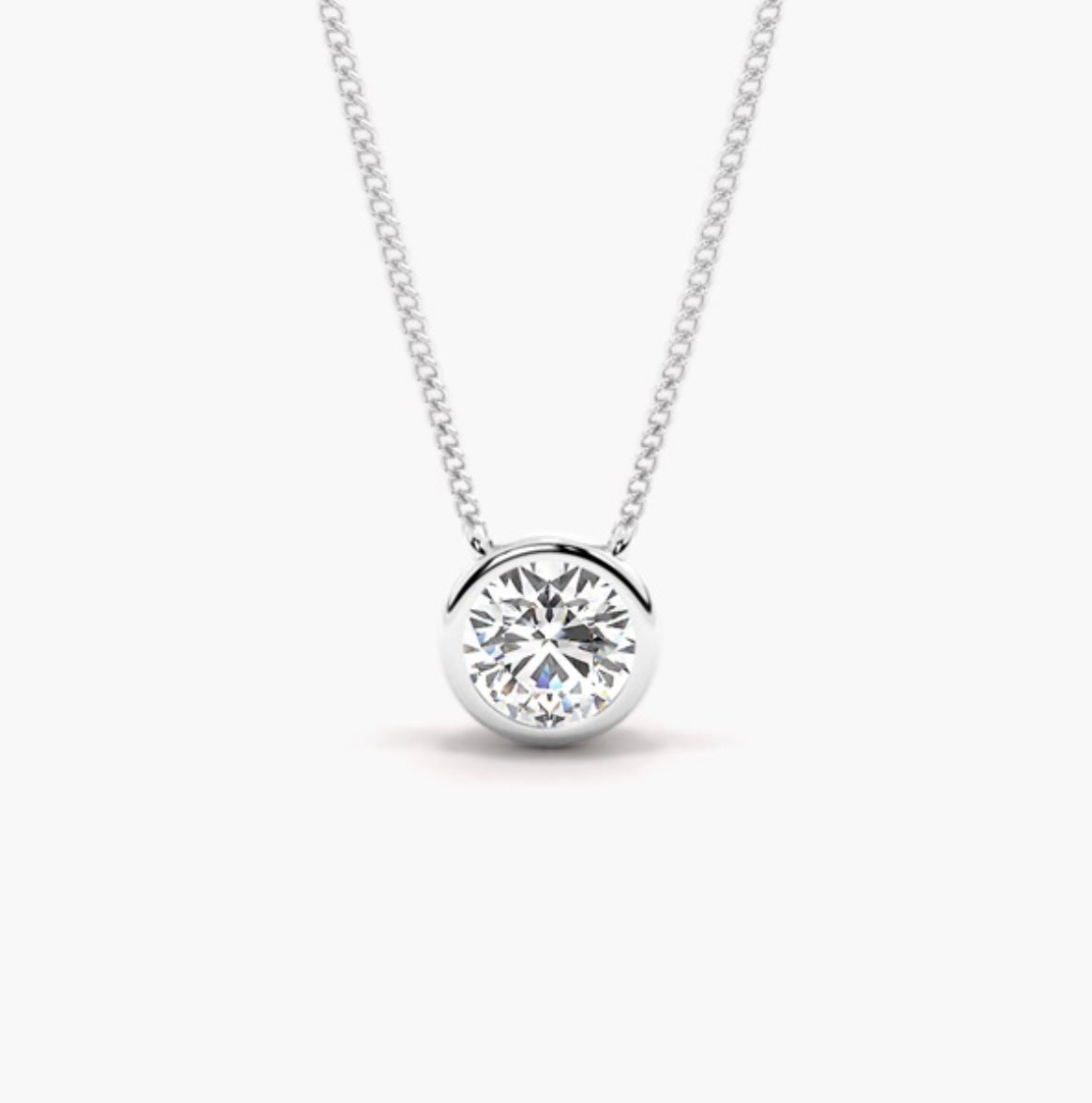 0.75ct Round Brilliant Diamond Rub Over Pendant Necklace – Bezel Set