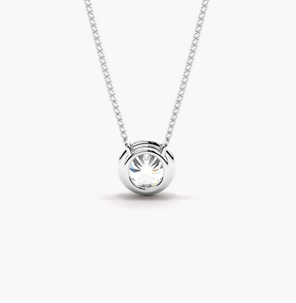 0.75ct Round Brilliant Diamond Rub Over Pendant Necklace – Bezel Set