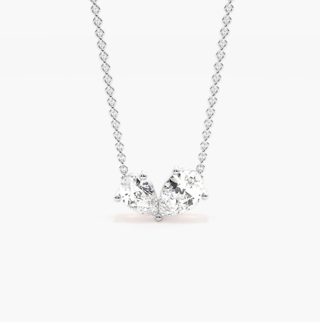 1.00ct Pear Cut Diamond Toi et Moi Pendant Necklace – 2 Stone Design