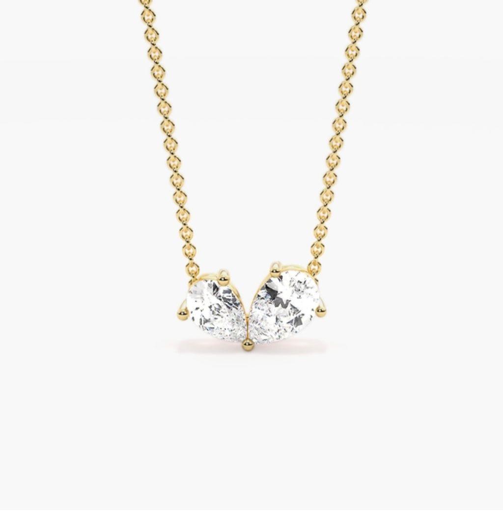 1.00ct Pear Cut Diamond Toi et Moi Pendant Necklace – 2 Stone Design