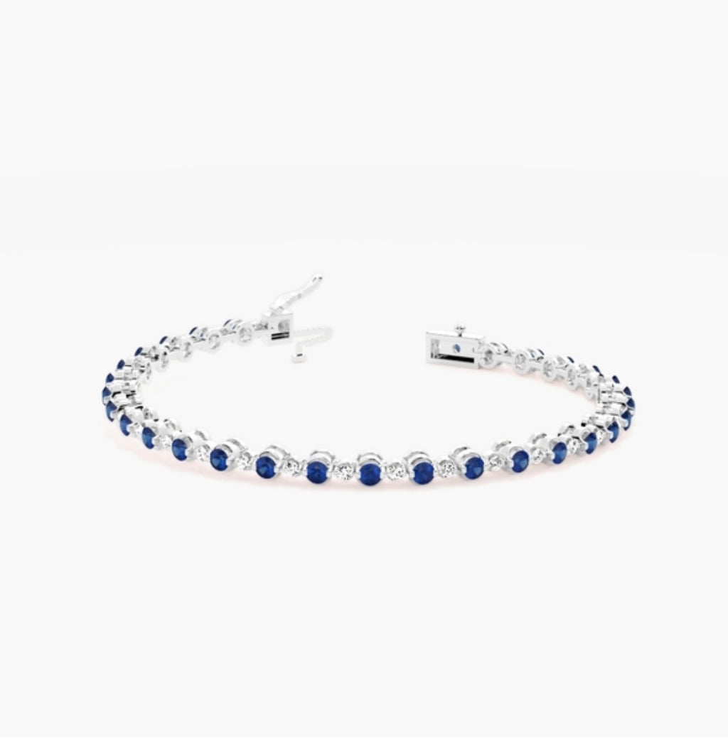 5.00ct Diamond & Blue Sapphire Tennis Bracelet – 4 Claw Set (7 Inch)