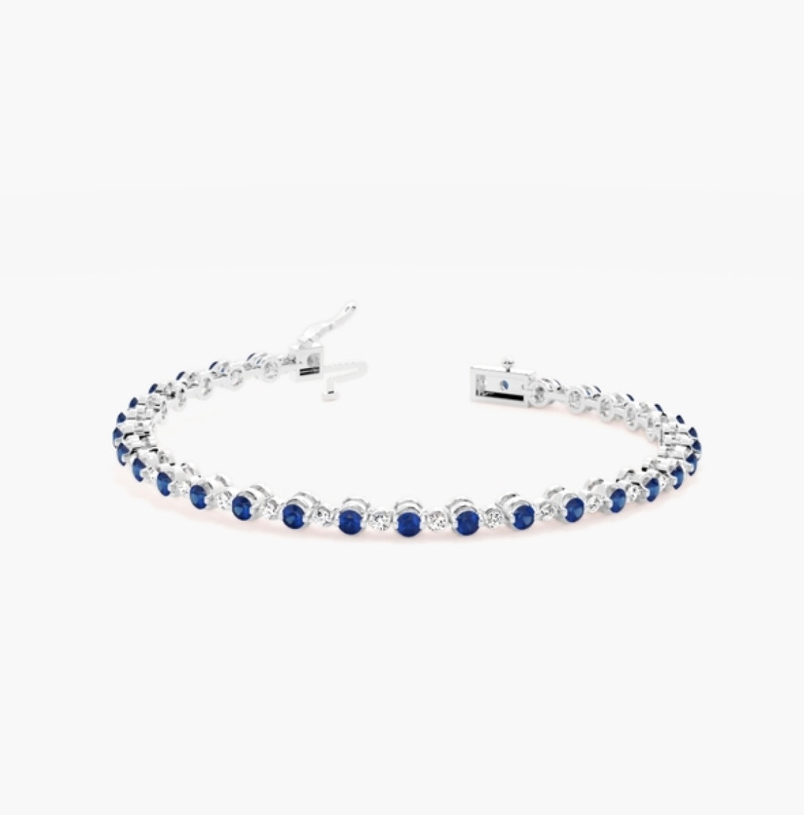5.00ct Diamond & Blue Sapphire Tennis Bracelet – 4 Claw Set (7 Inch)