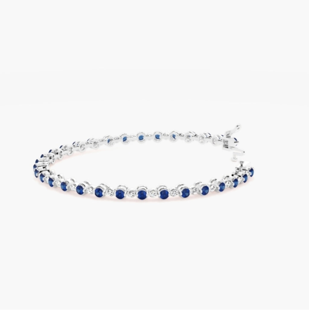 5.00ct Diamond & Blue Sapphire Tennis Bracelet – 4 Claw Set (7 Inch)
