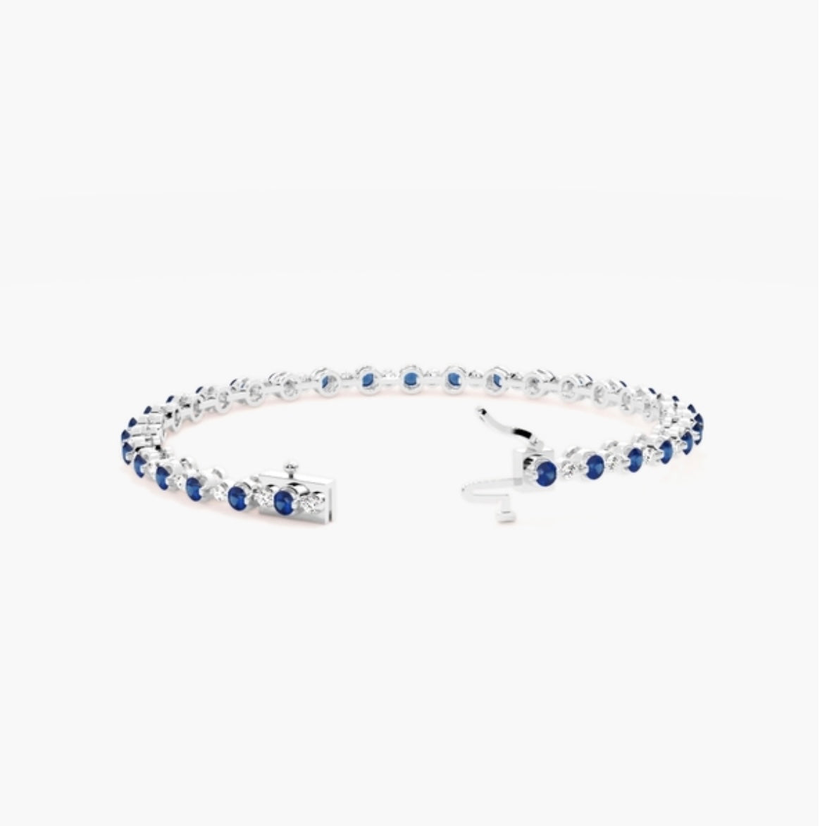 5.00ct Diamond & Blue Sapphire Tennis Bracelet – 4 Claw Set (7 Inch)