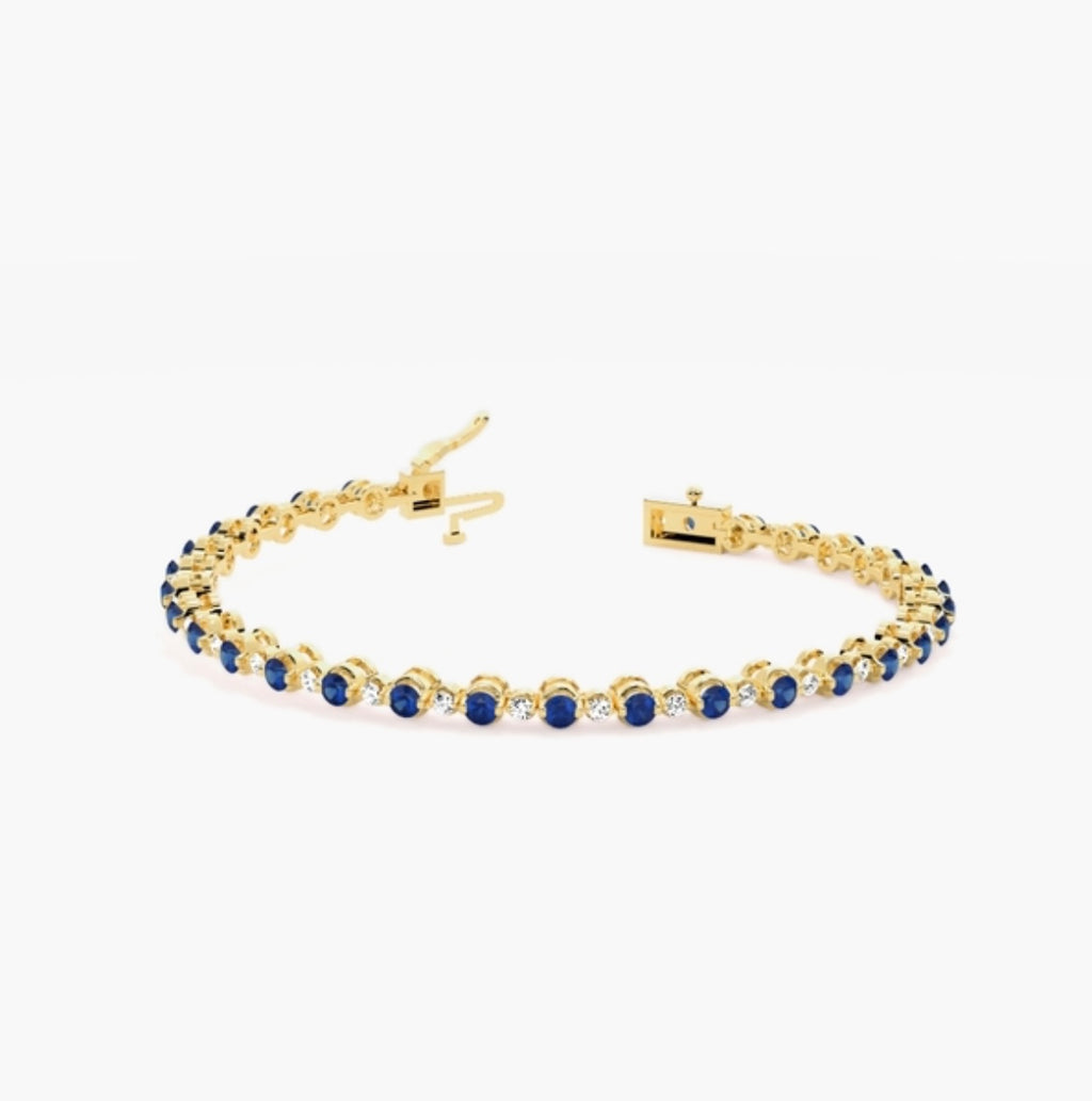 5.00ct Diamond & Blue Sapphire Tennis Bracelet – 4 Claw Set (7 Inch)