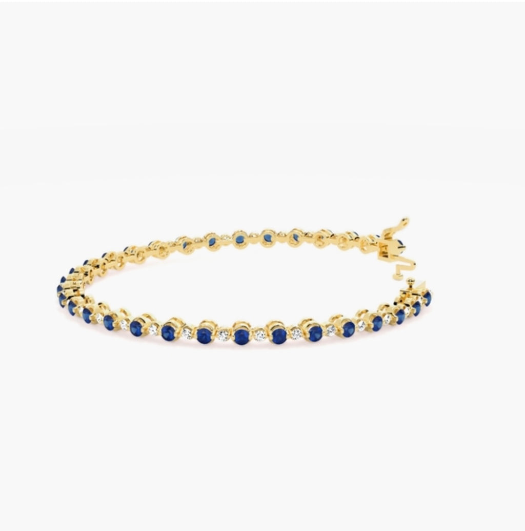 5.00ct Diamond & Blue Sapphire Tennis Bracelet – 4 Claw Set (7 Inch)