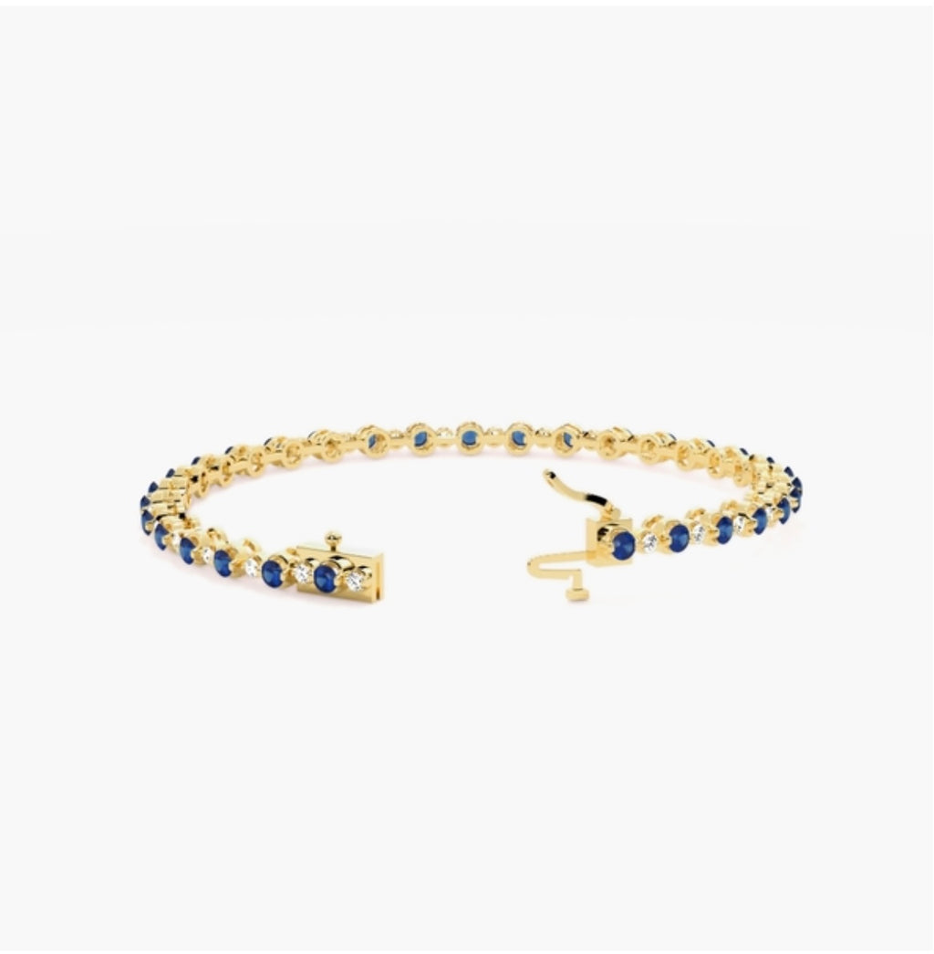 5.00ct Diamond & Blue Sapphire Tennis Bracelet – 4 Claw Set (7 Inch)