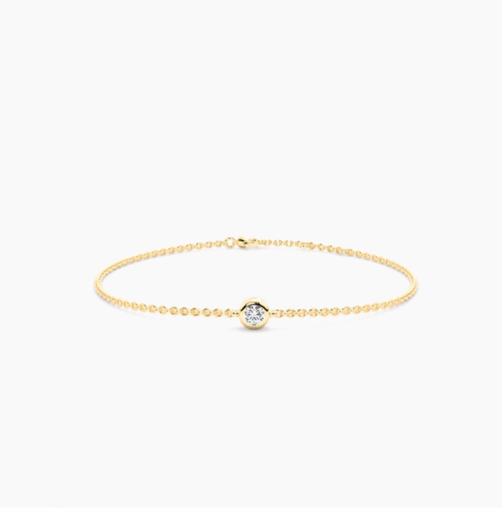 0.25ct Round Brilliant Diamond Rub Over Bezel Trace Link Bracelet – 7 Inch