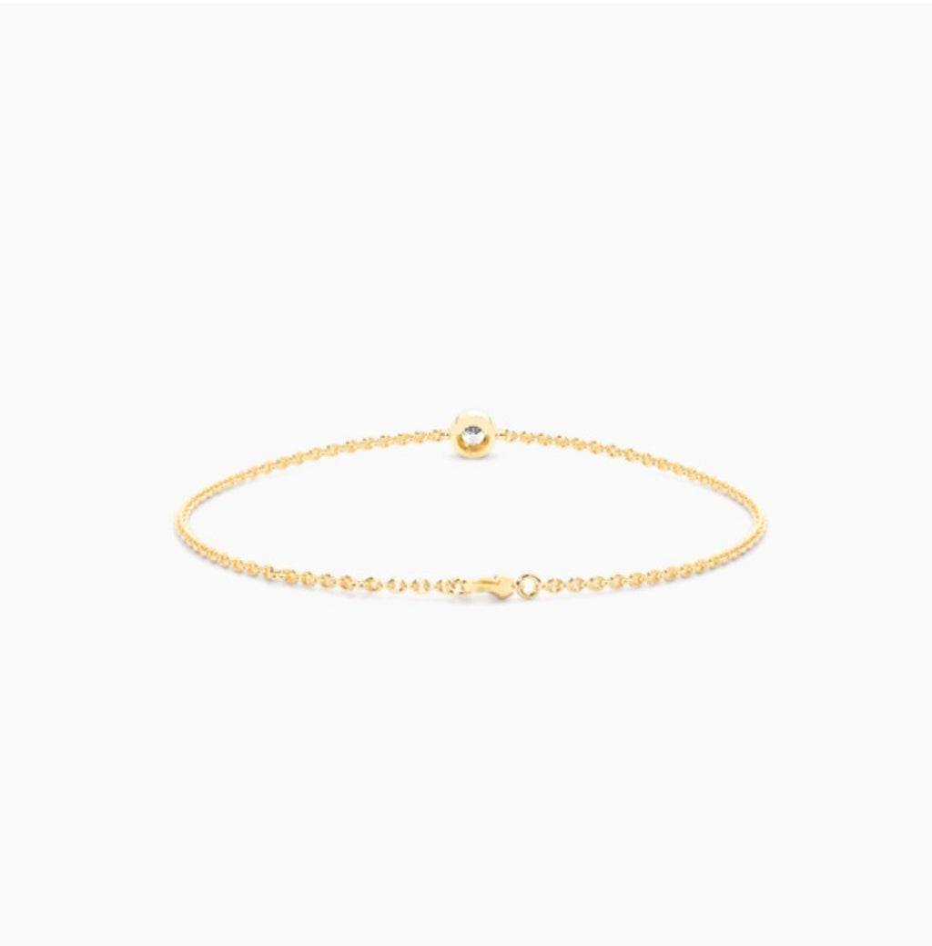0.25ct Round Brilliant Diamond Rub Over Bezel Trace Link Bracelet – 7 Inch