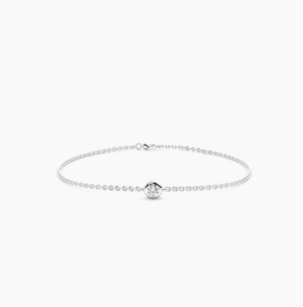 0.25ct Round Brilliant Diamond Rub Over Bezel Trace Link Bracelet – 7 Inch
