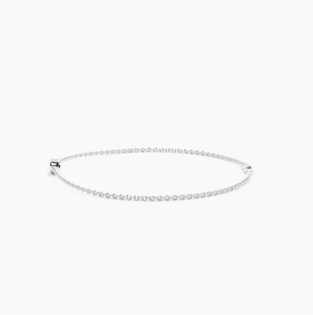 0.25ct Round Brilliant Diamond Rub Over Bezel Trace Link Bracelet – 7 Inch