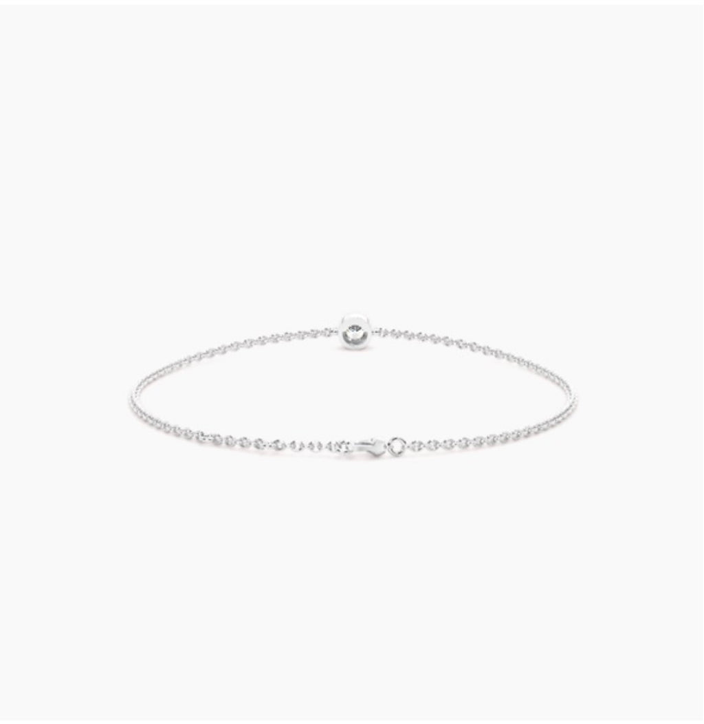 0.25ct Round Brilliant Diamond Rub Over Bezel Trace Link Bracelet – 7 Inch