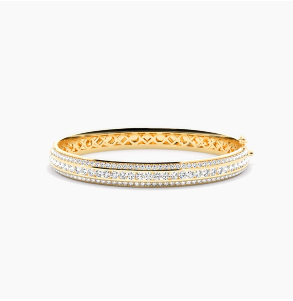 4.00ct Round Brilliant Diamond Pavé Bangle – 5mm Three Row Design