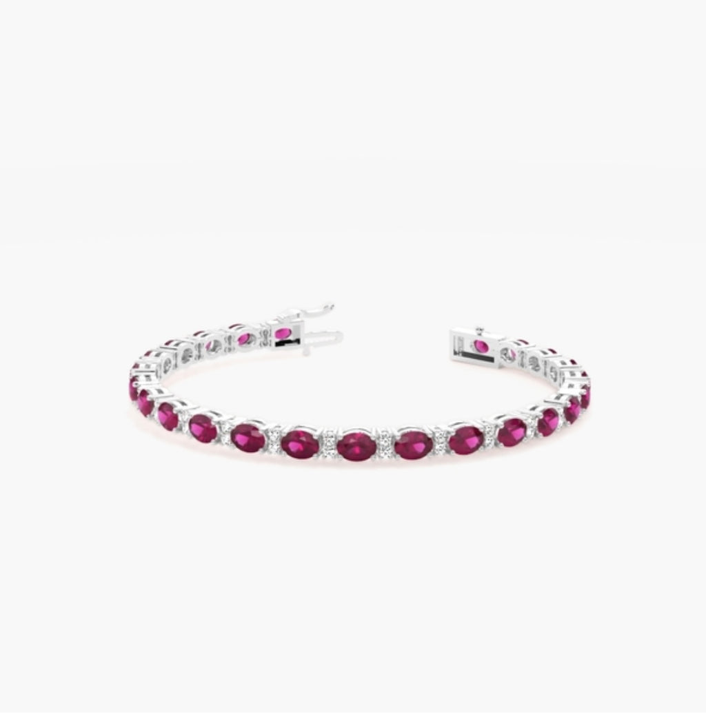 4.00ct Ruby & Diamond Bracelet – Oval & Round Cut Claw Set (7 Inch)