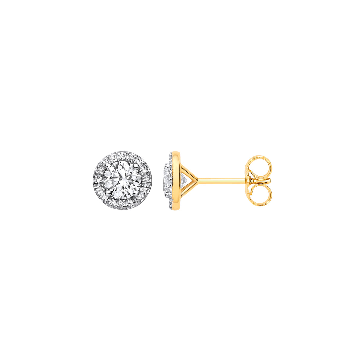 1.16ct Lab Grown Round Brilliant Diamond Halo Stud Earrings 9K Yellow Gold – IGI Certified