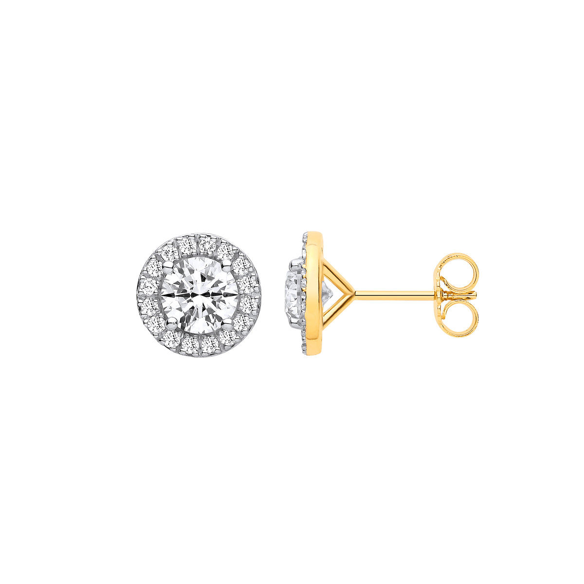 2.38ct Lab Grown Round Brilliant Diamond Halo Stud Earrings 9K Yellow Gold – IGI Certified