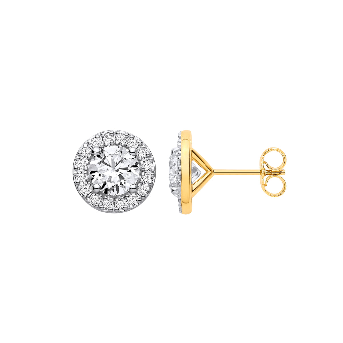 3.54ct Lab Grown Round Brilliant Diamond Halo Stud Earrings 9K Yellow Gold – IGI Certified