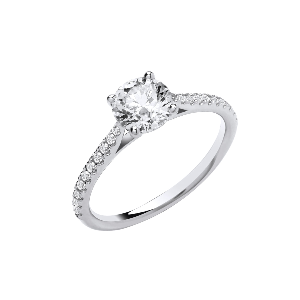 1.15ct Lab Grown Round Brilliant Diamond Shoulder Engagement Ring 18k white Gold – IGI Certified