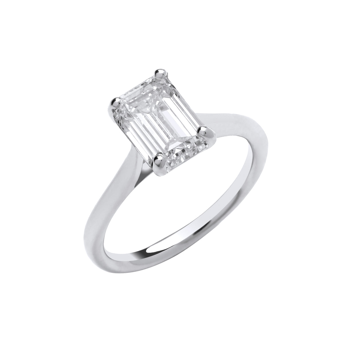 2.00ct Lab Grown Emerald Cut Solitaire Diamond Engagement Ring 18K White Gold– IGI Certified