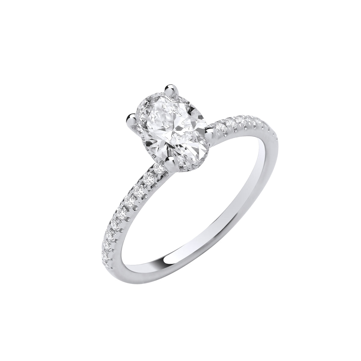 1.21ct Lab Grown Oval Hidden Halo Diamond Shoulder Engagement Ring 18K White Gold– IGI Certified