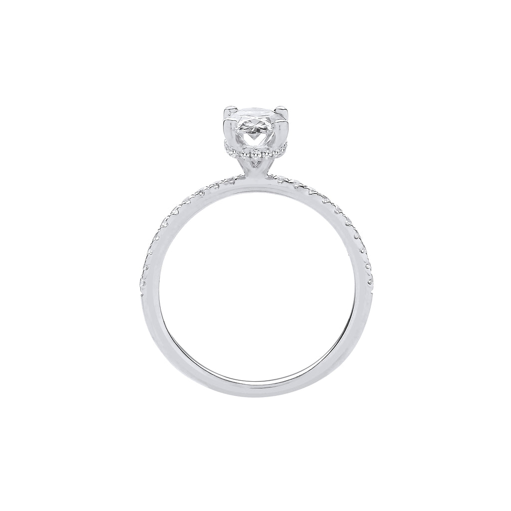1.21ct Lab Grown Oval Hidden Halo Diamond Shoulder Engagement Ring 18K White Gold– IGI Certified