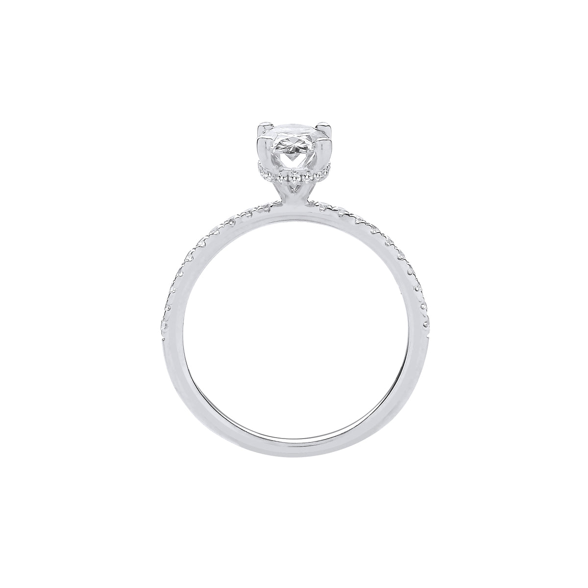 1.21ct Lab Grown Oval Hidden Halo Diamond Shoulder Engagement Ring 18K White Gold– IGI Certified