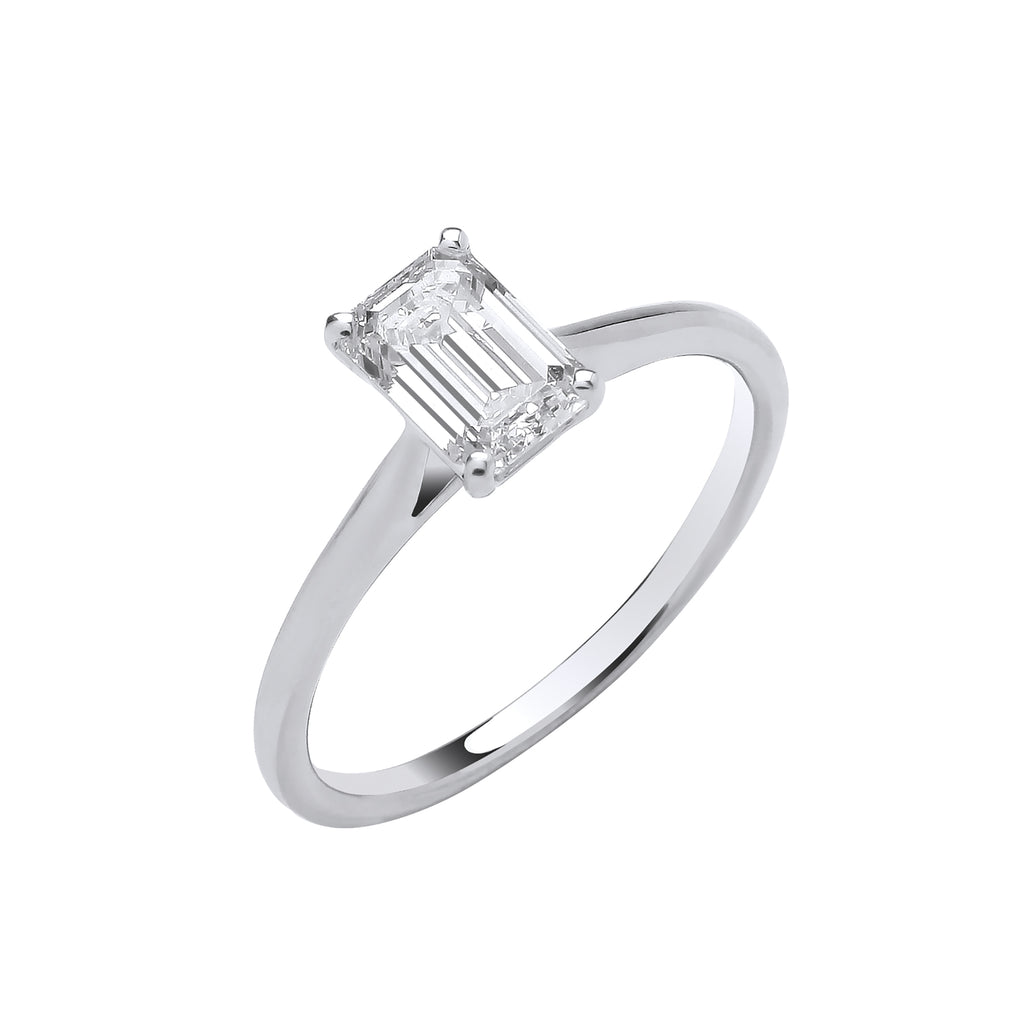 1.00ct Lab Grown Emerald Cut Solitaire Diamond Engagement Ring 18K White Gold– IGI Certified